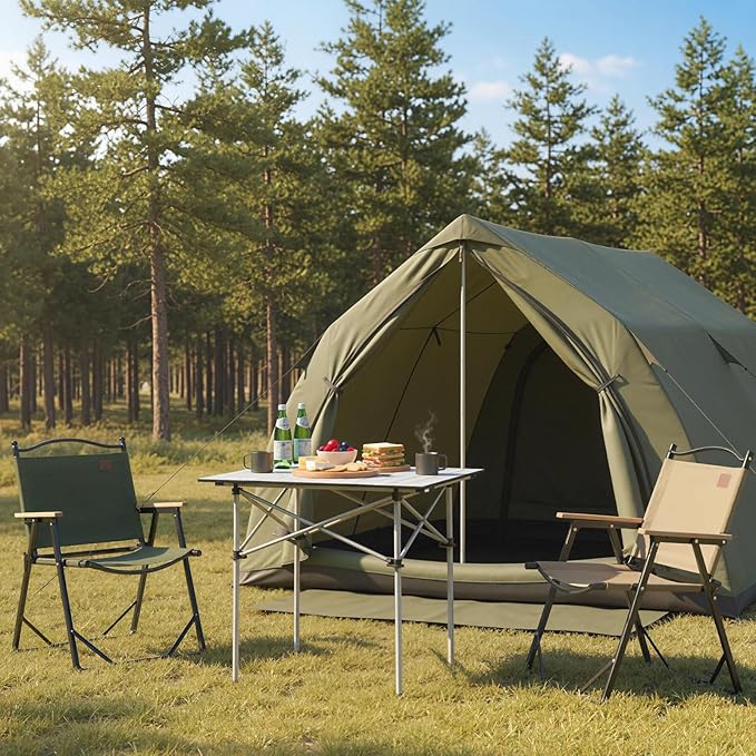 Giantex Folding Roll-up Camping Table, Outdoor Lightweight Aluminium Table for 4, Portable Square Table with Carry Bag for Picnic, Hiking, BBQ, Beach, Tailgating (28"x28"x27.5",Silver)