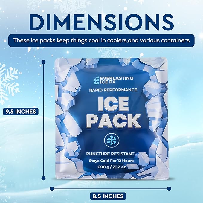 Rapid Performance Reusable Ice Packs for Lunch Boxes, Lunch Bags or Coolers | 4 Pack | Cold for Up to 12 Hours | Ice Packs for Cooler, Long Lasting for Camping, Beach, & School