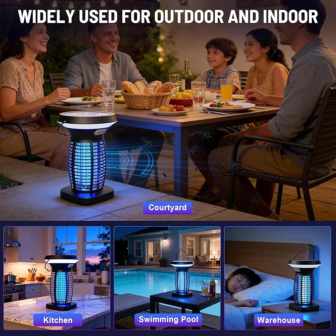 Solar Bug Zapper Outdoor, Rechargeable & Solar Powered, 4200V High Voltage for Effective Mosquito & Multi-Insect, Pet/Child Safe with UV Light, Waterproof for Camping Indoor Outdoor