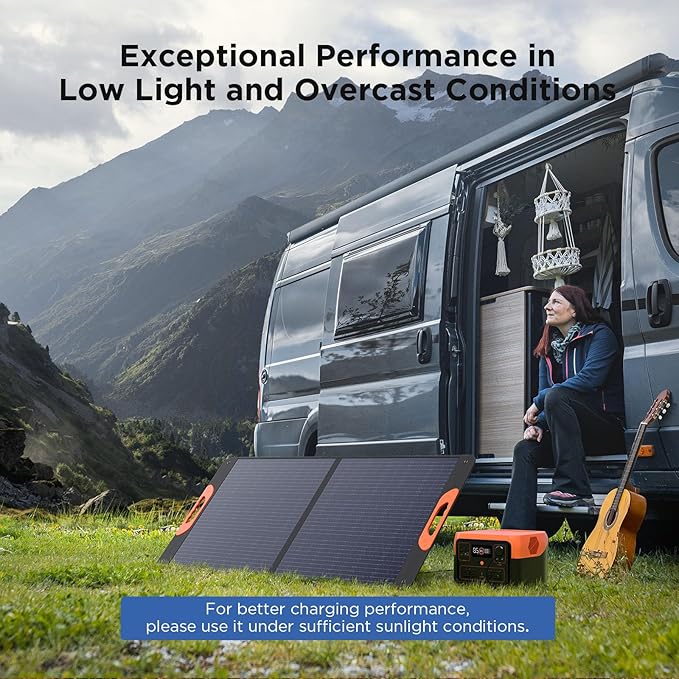 110 Watt Portable Solar Panel for Jackery Explorer 300/500/Ecoflow/Anker Solix/Bluetti, Foldable Monocrystalline Solar Charger IP67 Waterproof Offgrid Power for Camping RV Battery Backup