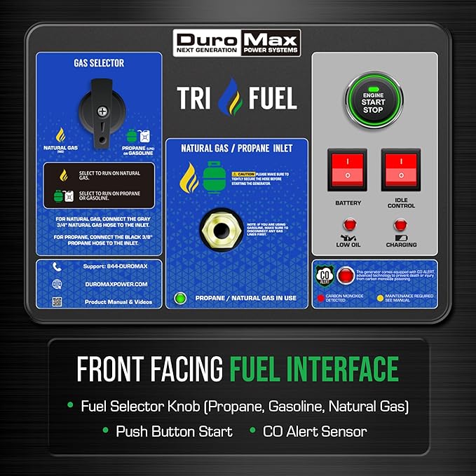 DuroMax XP15000HXT 15,000 Watt Tri Fuel Portable Home Power Backup HXT Generator w/CO Alert