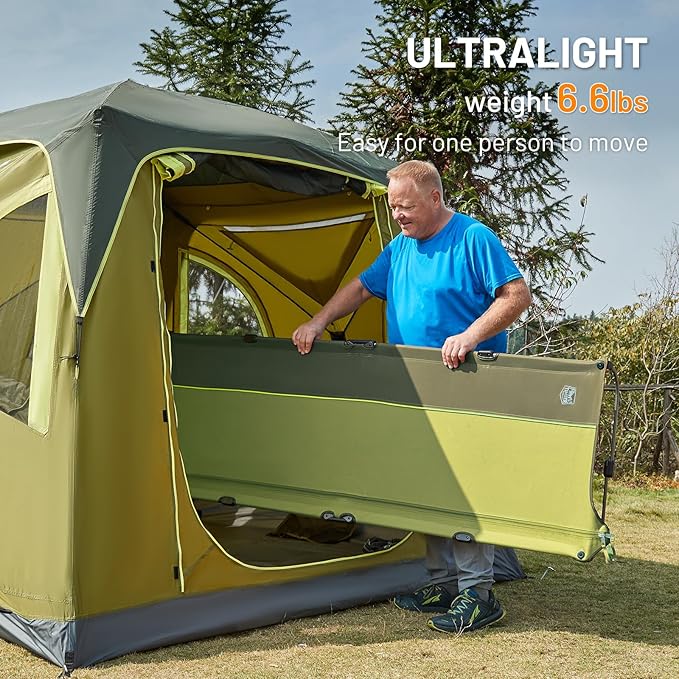TIMBER RIDGE 20-Second Quick Set-Up Camping Cot, Lightweight Aluminum Folding Cot Low Profile with Zipper Closure, Portable Carry Bag for Camping, Travel and Outdoors, Support up to 225lbs, Green