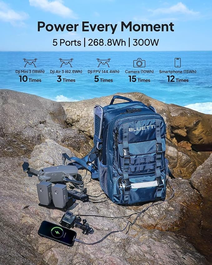BLUETTI Solar Backpack Power Station Handsfree 1 with 100W Solar Panel Included, 268.8Wh 300W LiFePO4 Solar Generator with a 42L Backpack, All in One Solar Power System for Hiking, Photography, Travel