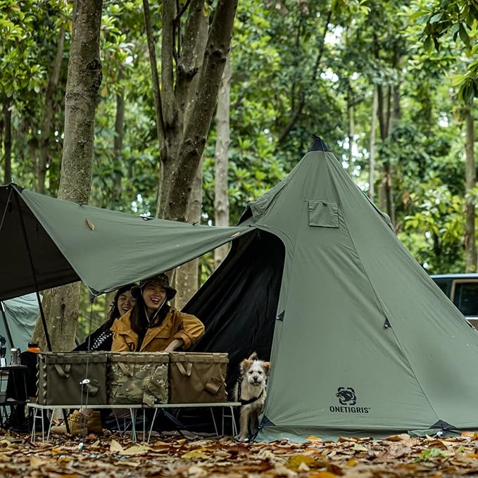 OneTigris Northgaze Canvas Hot Tent with Stove Jack, Windproof, Fire Retardant, Durable 4 Season Camping Pyramid Teepee Tent for 2~4 Person