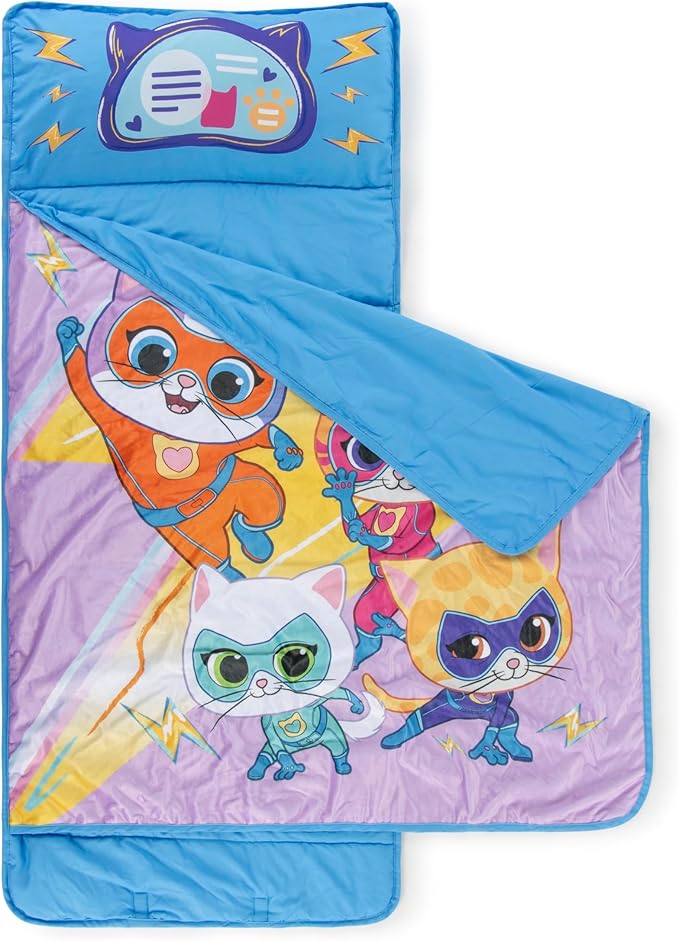 Jay Franco Kids Nap Mat with Embedded Pillow & Blanket – Soft 46"x20" Microfiber Sleeping Bag with Name Tag & Handle for School, Travel, Sleepover