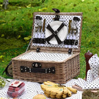 Picnic Basket for 4 Persons with Waterproof Picnic Blanket and Insulated Cooler, Large Wicker Picnic Basket for Camping, Outdoors, Valentine's Day, Christmas, Birthday, Wedding Gift