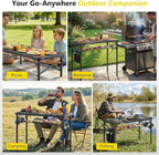 Tri-fold Camping Table, 3 Heights Adjustable Grill Table with Storage Bag, Aluminum Frame Folding Tables, Portable Handle for Outdoor Camping Picnic Cooking BBQ, 35.43"x15.75", Black