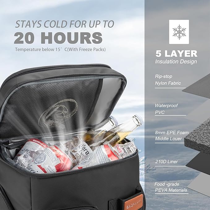 Insulated Cooler Backpack,33/45 Cans Multifunctional Double Deck Leakproof Cooler Bag with Sternum Strap,Large Capacity Lightweight Travel Camping Beach Backpack