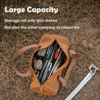 Tent Stakes Bag, Double Layer Tent Pole Pegs Storage Bag, Camping Accessories Large-Capacity Canvas Tool Bag with Zipper for Man Camping, Hiking (35cm Khaki)