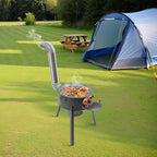 Wood Burning Stove with Grill Rack, Portable Camping Rocket Stove Chimney Charcoal Grill & 3 Wok Rings for Outdoor Backyard Cooking, Picnic and Barbecue (Carbon Black, 18.9 in)