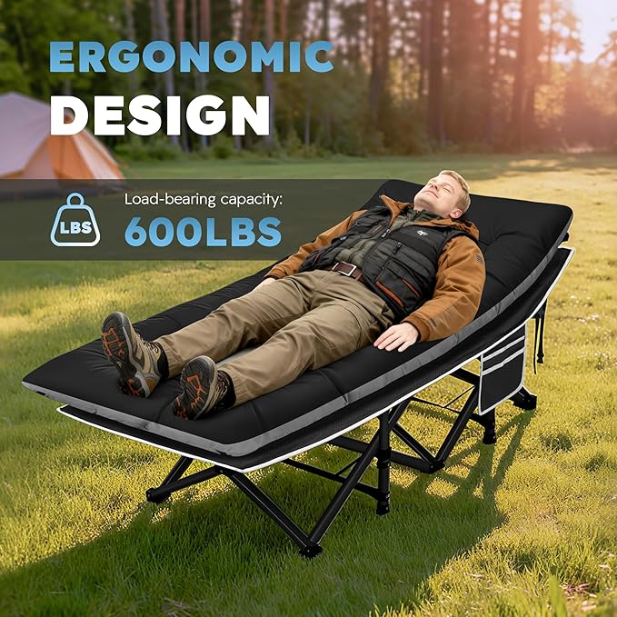 HABUTWAY Camping Cot, Portable Camping Cot for Adult, 28" Wide Sleeping Cot Max Load 600LBS with Thick Mattress and Carry Bag, Portable Camping Bed for Outdoor Camping/Office, Home Nap