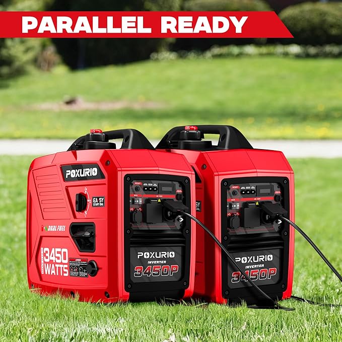 3450-Watt Dual Fuel Inverter Generator for Home Use, 1.6Gallon Large Fuel Tank Up to 8.3 Hours Use, 120V Gas Powered Generator Super Quiet，Red