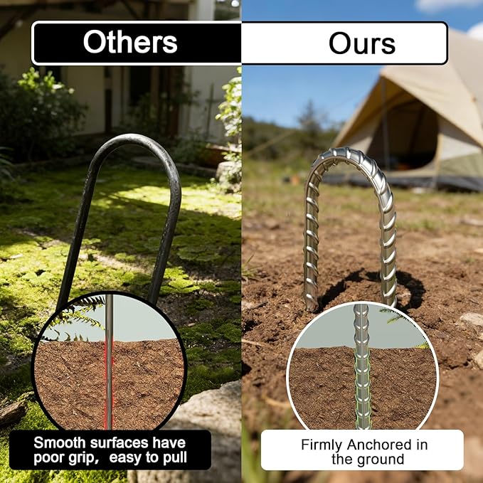 Eurmax USA 12 Inch Trampoline Stakes,Heavy Duty Ground Anchors,Trampoline Anchors,U Hook,Tent Stakes for High Wind,Ground Anchor Screw in,Yard Stakes,Galvanized Steel (8 Pack, Silver)