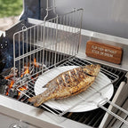 Stainless Steel Fish Grill Basket for Outdoor BBQ, Heavy Duty Lockable Grilling Rack for Fish Vegetables Steak Veggies Shrimp Meat, Portable Campfire Cooking Mesh Grate Tool, 12 x 8 Inch
