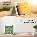 Solar Fan with LED Lantern - Battery Powered with Solar Panel, 90° Adjust, 3 Speed & Timer, 40Hrs Cooling, Rechargeable Battery Operated, Solar Powered for Camping Outdoor Fishing Travel RV Hurricane