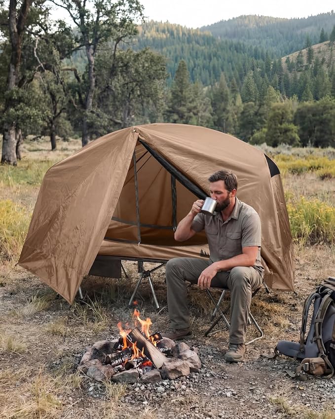 Gonex Camping Tent Cot for Adults, 1-Person Off-Ground Folding Portable Easy Set-up Tent Cot Combo for Hiking, Backpacking, Car & Motorcycle Camping(31.5" W X 78.7" L)-Khaki