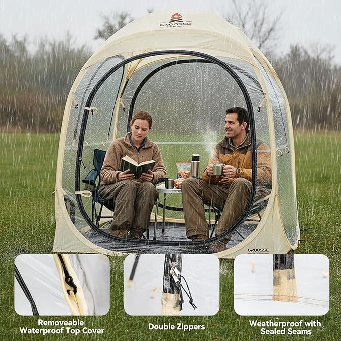 Sports Tent Pop Up Shelter – Waterproof Outdoor Bubble Tent with Floor Mat & Top Cover, 2/4 Person Clear Bubble Tents for Sports Events, Camping, Cheering and Fishing