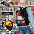 4 in 1 Print Backpack with Lunch Box and Water Bottle Kids School Backpack Boys Basketball Lightweight Teen Bookbag for Boys Ages 8-12 Kindergarten Elementary Middle Camping Travel