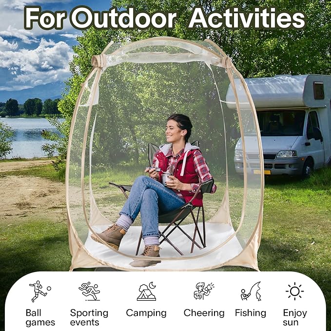 EighteenTek® Pod All Weather Sports Tent with Attached Floor, Instant Outdoor Bubble Tent, Rainproof Camping Sun Shelter for Sports Events Camping Fishing Cheering 1-4 Person