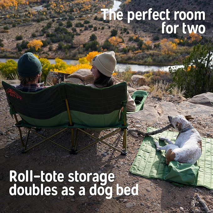 Kelty Low Loveseat Oversized 2-Person Heavy Duty Folding Camp Chair, Double Seat for Soccer Games, Tailgating, Beach Days (Low Height/Dark Shadow)