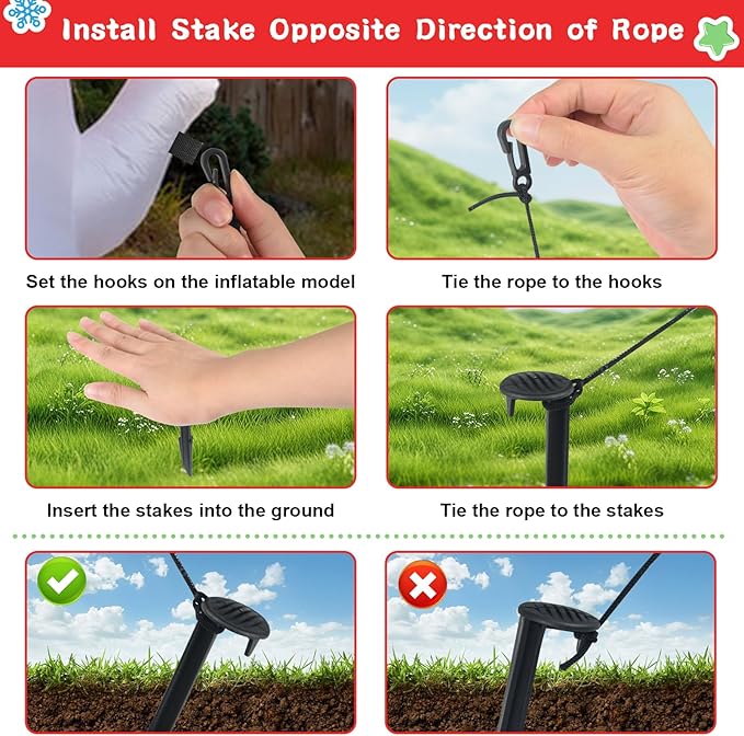 30 Sets Inflatable Ground Stakes and Tethers, 5.7" Yard Inflatable Plastic Stakes Heavy Duty with Hooks and Ropes, Christmas Camping Tent Stake for Outdoor Yard Inflatable Accessories Halloween Decor