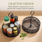 Lyellfe 2 Pack Condiment Caddy, Restaurant Table Caddy with Menu Number Card Holder, Metal Black Decorative Carved Tabletop Seasoning Organizer for Grill Outdoors, Kitchen Cabinet, Camping