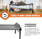 Disc-O-Bed Large Outdoor Modular 1 Person Single Camping Cot Portable Bed for Adults, Sleep Solution for Tents, Grey