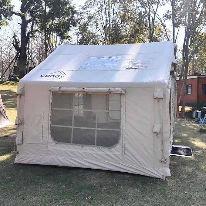 Coody Inflatable Canvas Camping Tents with Stove Jack – Premium Air Beam Family Glamping Tent, Breathable Cotton Canvas, Fast Setup Air Tent with Pump