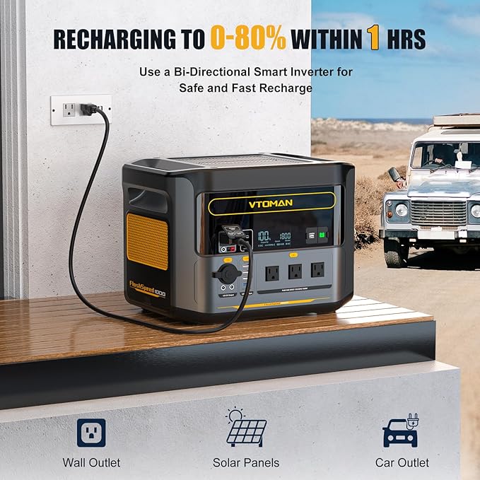 VTOMAN FlashSpeed 1000 Solar Generator 1000W/828Wh with 110W Solar Panel - LiFePO4 Battery, Expandable to 2376Wh, IP67 Waterproof Solar Charging for Extended Off-Grid, Home Backup, Camping, RV