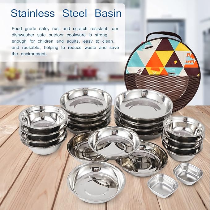 22-piece Portable Dinner Plate Self-driving Barbecue Soup Bowl Dish Set for Outdoor Camping Hiking Tableware