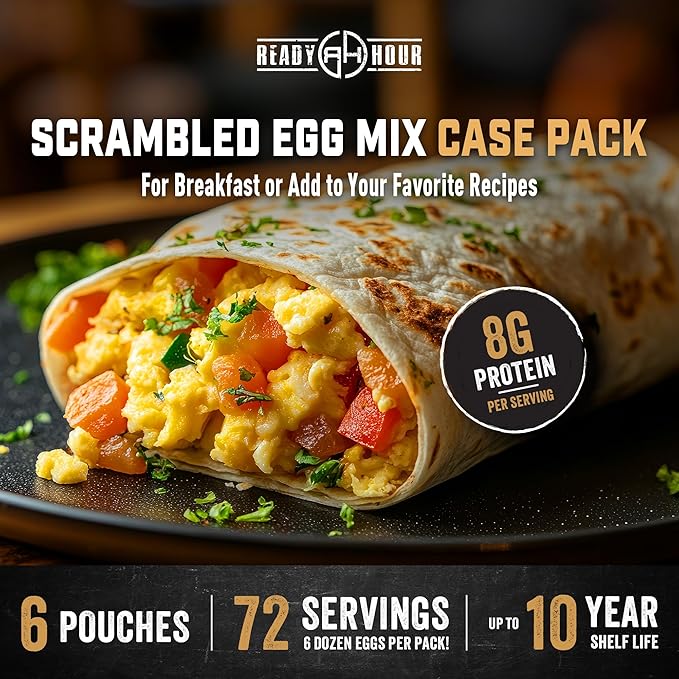 Ready Hour Scrambled Eggs Case Pack (72 Servings), Freeze-Dried Scrambled Eggs, Bulk, Long Shelf Life, Emergency Food Supply, Disaster Food, Survival Breakfast, Prepper Meal Kit, Protein Rich Meals