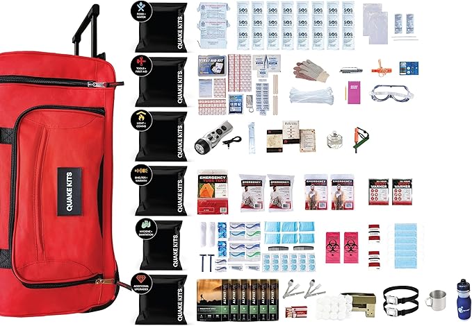 Quake Kits Extensively Prepared 3-Person Emergency Survival Kit | 7-Day Family Bug Out Bag with Food, Water & First Aid | Go-Bag for Earthquakes, Hurricanes & Disasters