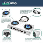 30000 BTU 2 burner outdoor garden camping camp hiking propane stove cooker grill with CSA listed regulator and gas hose, gray color