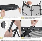 Anbte Folding Grill Table, Aluminum Camping Table Adjustable Height Max 27.5" Picnic Table Outdoor Table, Lightweight, Portable Handle for Travel Cooking BBQ Picnic, 22.8" x 16", Black