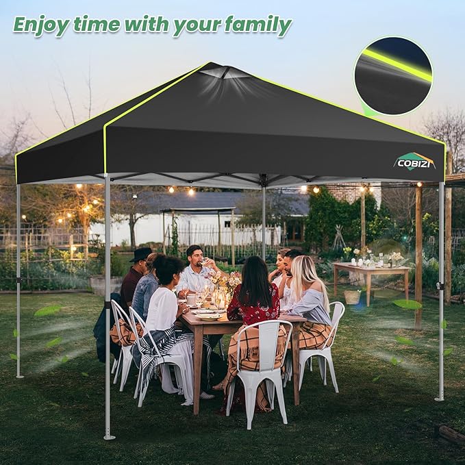 COBIZI 10x10 Pop Up Canopy One Push Party Tent with Air Vent Waterproof Commercial Outdoor Patio Gazebo for Parties Camping Shade Events Garden, 3 Adjustable Height, Carry Bag, Sandbag, Stakes, Black
