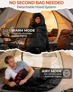 Sportneer Sleeping Bags for Adults, 0 Degree Sleeping Bag XL Flannel Winter Cold Weather Sleeping Bag with Detachable Hood Compression Sack for Camping, Backpacking, Hiking