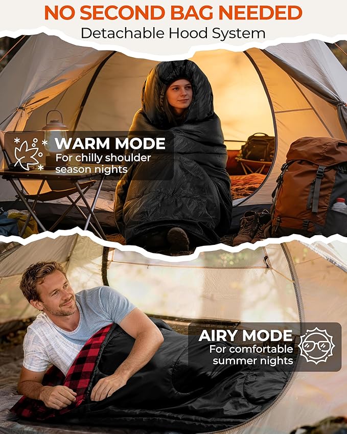 Sportneer Sleeping Bags for Adults, 0 Degree Sleeping Bag XL Flannel Winter Cold Weather Sleeping Bag with Detachable Hood Compression Sack for Camping, Backpacking, Hiking