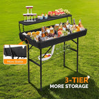 VINGLI Portable Cooler Table with Extra Storage Shelf, Alloy Steel, Black, Picetable Model