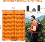 Double Sleeping Pad for Camping, 4" Extra Thick Self-Inflating Air Mattress - 2 Person Inflatable Camping Mat with Built-in Foot Pump & Pillow, Backpacking Hiking Tent Travel-Orange