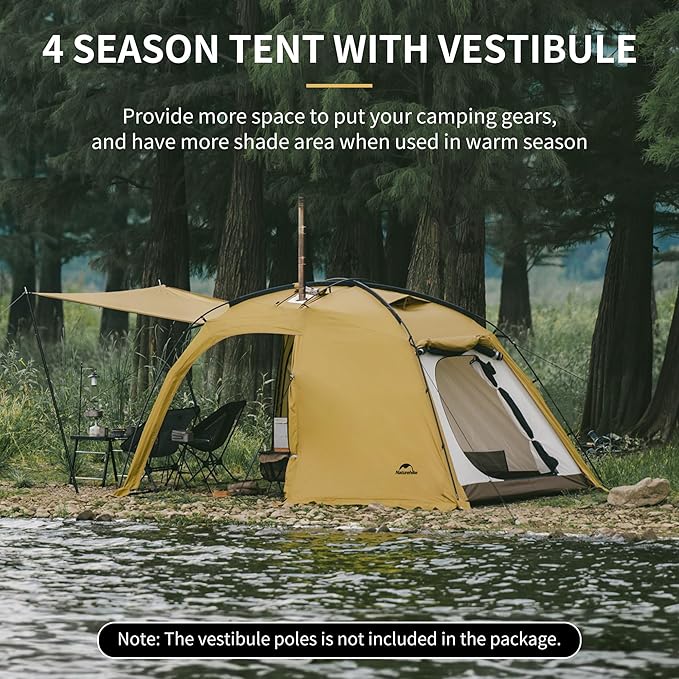 Naturehike Dune Hot Tent with Stove Jack,Double Layer 4 Season Tent,Waterproof 2-4 Person Tents for Camping