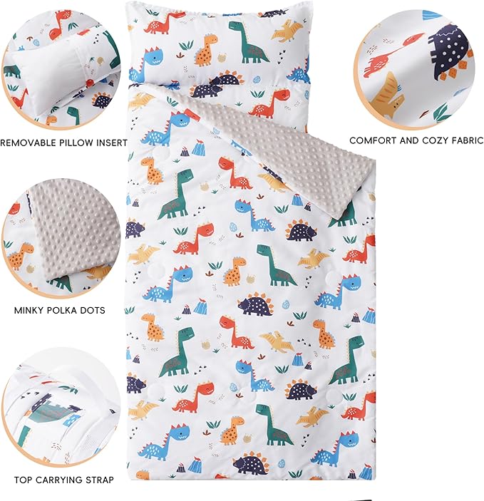 Bunnikins & Clover Toddler Nap Mat with Removable Pillow, Nap Mats for Preschool, Easy Clean Toddler Nap Pad for Kindergarten, Kids Sleeping Bag for Travel Camping