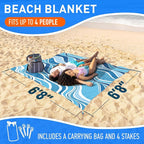 Everlasting Comfort Large Beach Blanket Waterproof & Sandproof - 80" x 80"/ 6.7ft x 6.7ft - Lightweight Picnic Mat, Camping Necessities for 4 People - Accessories for Outdoor Festivals - Blue