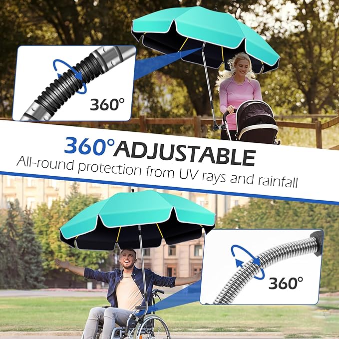 2Pack 48.8 inch Large Beach Umbrella with Clamp Sun Shade for Beach Chair, 360°Adjustable UV Protection Golf Umbrella with Clip for Outdoor Stroller Wheelchair Camping Chair