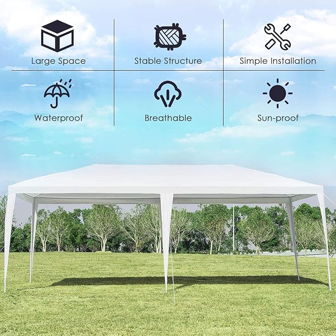 Tangkula 10 x 20 Feet Canopy Tent, Waterproof Wedding Canopy with Wind Rope, Outdoor Shelter Pavilion for Parties, Commercial Activity, Camping, Heavy Duty White Party Tent for Family Friends