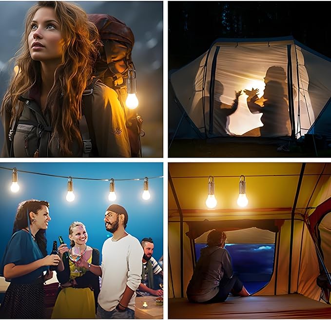 Solar Tent Lamp Portable LED Tent Lights, Hook Hurricane Emergency LED Camping Light Bulb, USB Rechargeable Lantern Bulb for Camping Hiking Backpacking Fishing Outage (3)