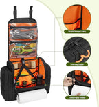 Large Tactical Camping Kitchen Organizer, Hanging Cookware Storage Bag with Paper Towel Holder & Multi Pockets, Portable Camp Utensil Organizer for BBQ Cooking Essentials, Black, Bag Only