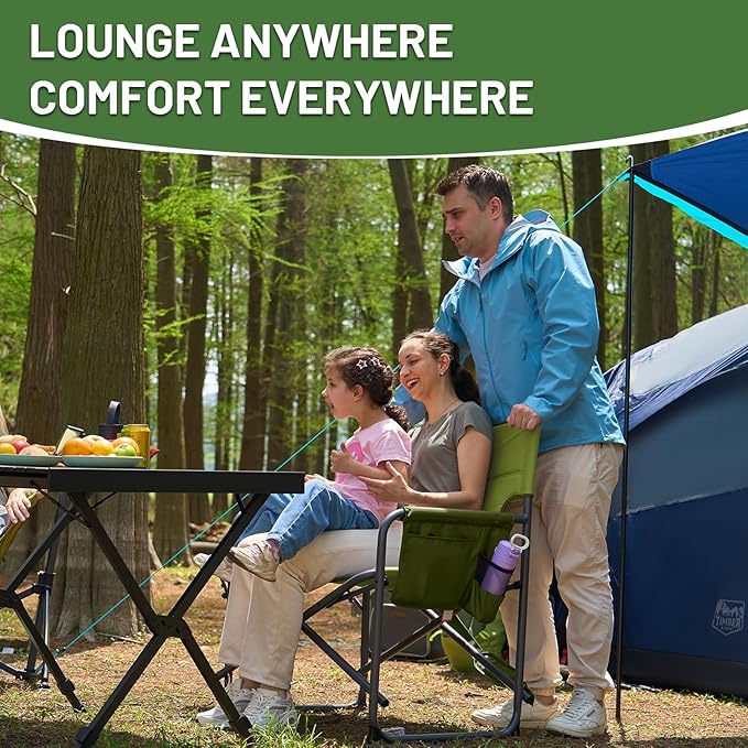 Timber Ridge XXL Extra Wide Foldable Directors Chair with Side Table, 500 lbs Heavy Duty Camping Chairs for Adults, Oversized Folding Lawn Chair for Lawn Beach Sports Outdoor, Blue