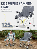 EVER ADVANCED Kids Camping Chairs with Cup Holder, Padded Folding Camping Chair Outdoor with Safety Lock, Carry Bag, Lightweight Portable Camp Chairs for Beach, Balcony, Patio, Supports 150lbs, Grey