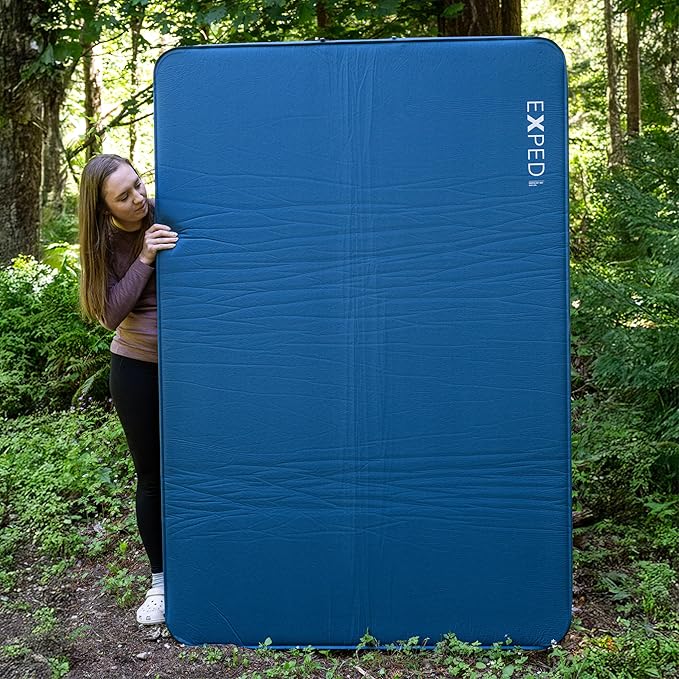 Exped DeepSleep Mat Duo Long Wide Plus - Self Inflating Firm Car Sleeping Mat, 3” Foam Pad, Pump Included