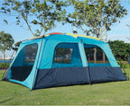 KTT Extra Large Tent 12 Person,Family Cabin Tents,Awning,2 Rooms,4 Doors and 4 Windows with Mesh,Straight Wall,Waterproof,Double Layer,Big Tent for Outdoor,Picnic,Camping,Family Gathering